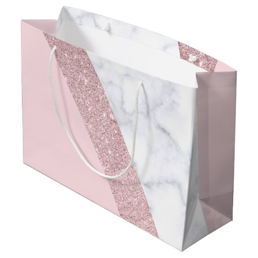 elegant girale roos goud glitter witte marmer roze large cadeautasje (Achterkant Gekanteld)