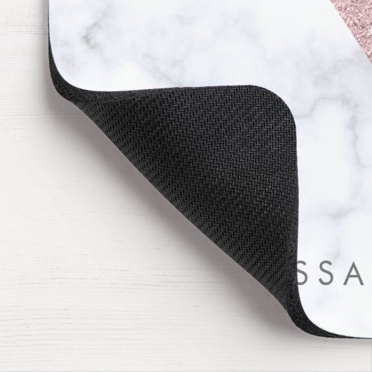 elegant girale roos goud glitter witte marmer roze muismat (Hoek)