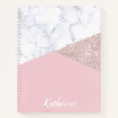 Elegant girale roos goud glitter witte marmer roze notitieboek (Voorkant)