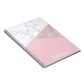 Elegant girale roos goud glitter witte marmer roze notitieboek (Rechterzijde)