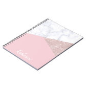 Elegant girale roos goud glitter witte marmer roze notitieboek (Linkerzijde)