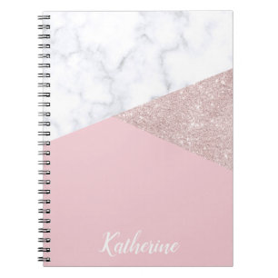 Elegant girale roos goud glitter witte marmer roze notitieboek