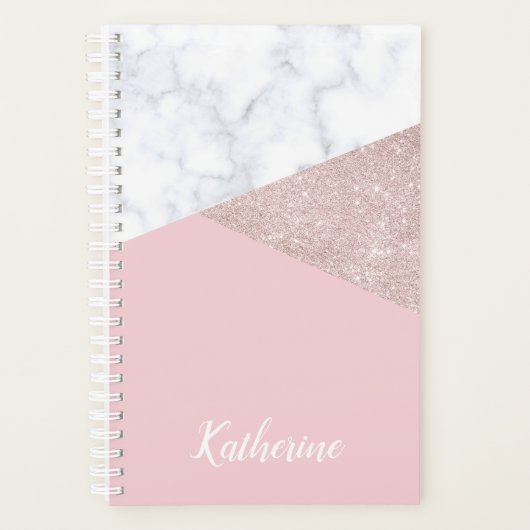 Elegant girale roos goud glitter witte marmer roze planner (Voorkant)
