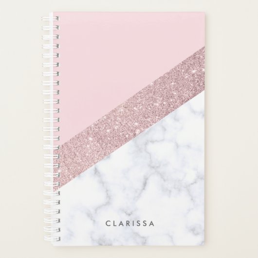 elegant girale roos goud glitter witte marmer roze planner (Voorkant)