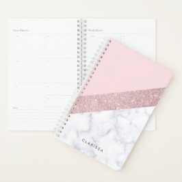 elegant girale roos goud glitter witte marmer roze planner
