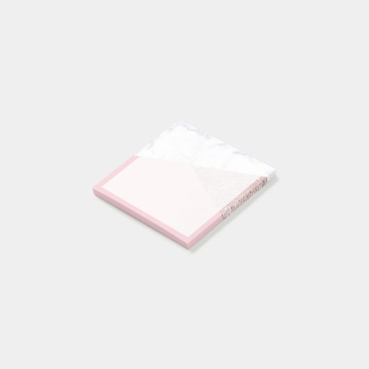 Elegant girale roos goud glitter witte marmer roze post-it® notes (Schuin)