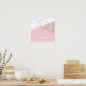 Elegant girale roos goud glitter witte marmer roze poster (Keuken)