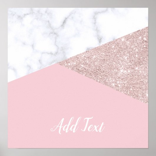 Elegant girale roos goud glitter witte marmer roze poster (Voorkant)