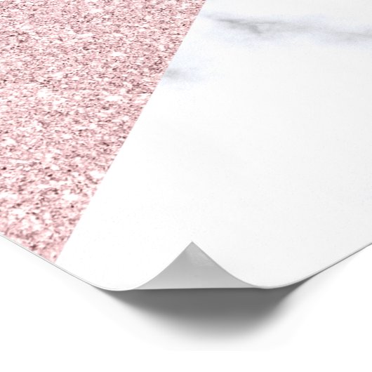 elegant girale roos goud glitter witte marmer roze poster (Hoek)