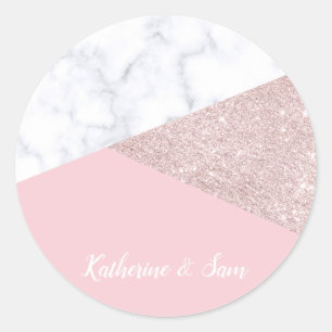 Elegant girale roos goud glitter witte marmer roze ronde sticker