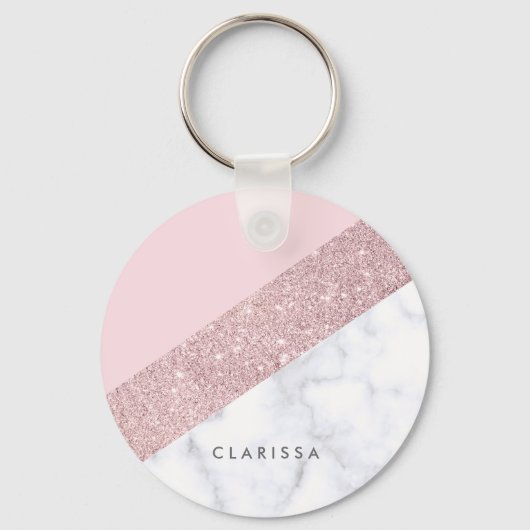elegant girale roos goud glitter witte marmer roze sleutelhanger (Voorkant)