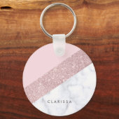elegant girale roos goud glitter witte marmer roze sleutelhanger (Voorkant)
