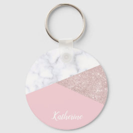 Elegant girale roos goud glitter witte marmer roze sleutelhanger