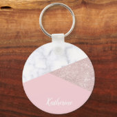 Elegant girale roos goud glitter witte marmer roze sleutelhanger (Voorkant)