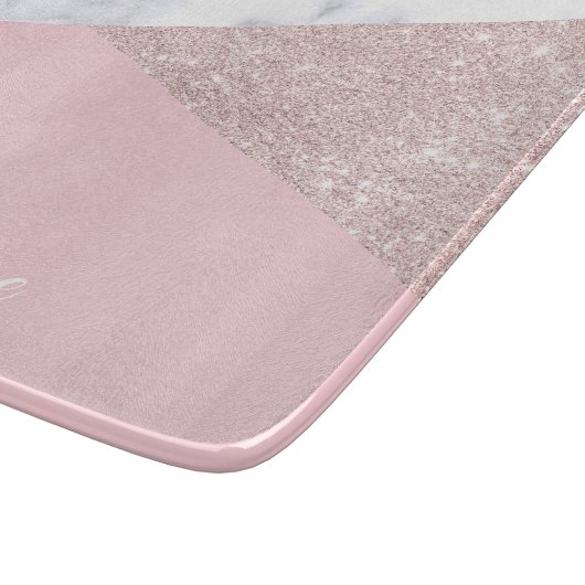 Elegant girale roos goud glitter witte marmer roze snijplank (Hoek)