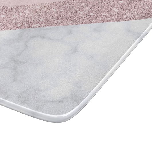 elegant girale roos goud glitter witte marmer roze snijplank (Hoek)