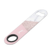 Elegant girale roos goud glitter witte marmer roze speed flessenopener (Voorkant Gekanteld)