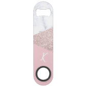 Elegant girale roos goud glitter witte marmer roze speed flessenopener (Achterkant)