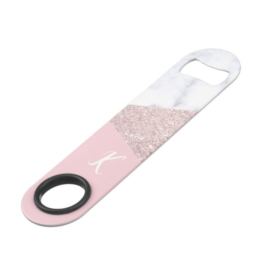 Elegant girale roos goud glitter witte marmer roze speed flessenopener (Achterkant Gekanteld)