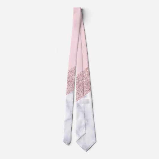 elegant girale roos goud glitter witte marmer roze stropdas (Achterkant)