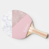 Elegant girale roos goud glitter witte marmer roze tafeltennisbatje (Zijkant)