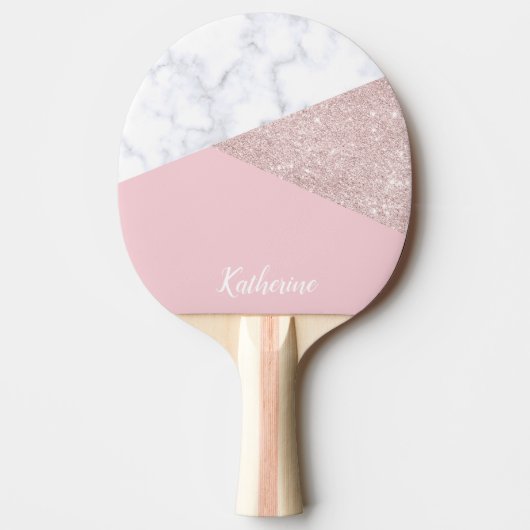 Elegant girale roos goud glitter witte marmer roze tafeltennisbatje (Voorkant)