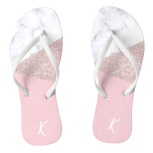Elegant girale roos goud glitter witte marmer roze teenslippers