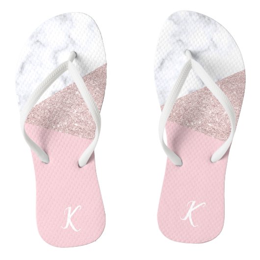 Elegant girale roos goud glitter witte marmer roze teenslippers (Voetbed)