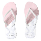 elegant girale roos goud glitter witte marmer roze teenslippers (Voetbed)