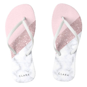 elegant girale roos goud glitter witte marmer roze teenslippers