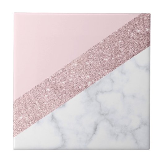 elegant girale roos goud glitter witte marmer roze tegeltje (Voorkant)