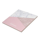 Elegant girale roos goud glitter witte marmer roze tegeltje (Zijkant)