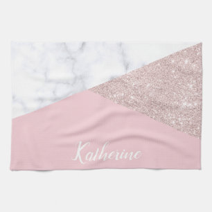 Elegant girale roos goud glitter witte marmer roze theedoek