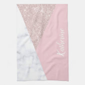 Elegant girale roos goud glitter witte marmer roze theedoek (Verticaal)