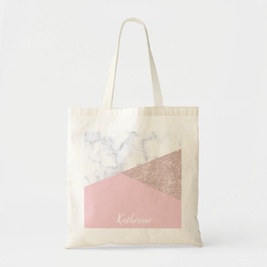 Elegant girale roos goud glitter witte marmer roze tote bag (Voorkant)