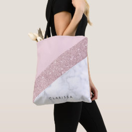 elegant girale roos goud glitter witte marmer roze tote bag