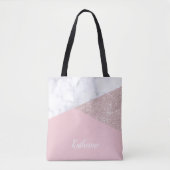 Elegant girale roos goud glitter witte marmer roze tote bag (Voorkant)