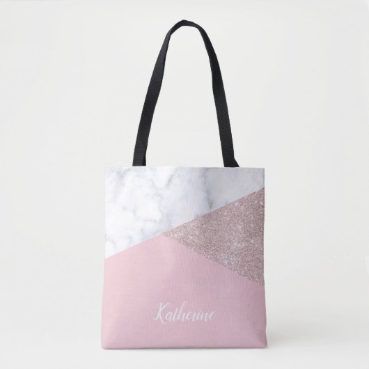 Elegant girale roos goud glitter witte marmer roze tote bag (Voorkant)