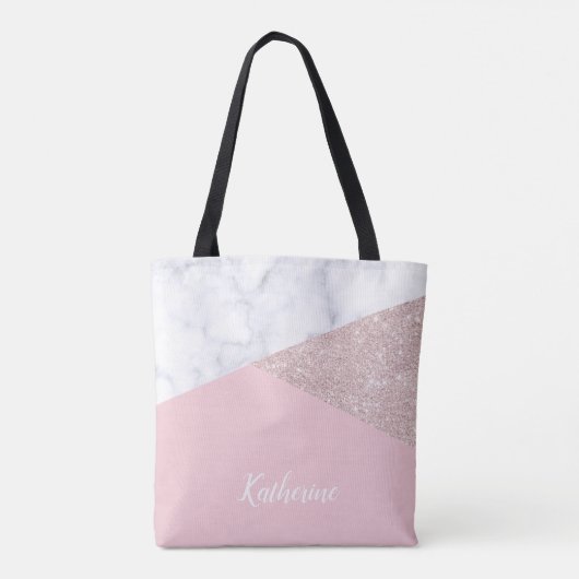 Elegant girale roos goud glitter witte marmer roze tote bag (Achterkant)