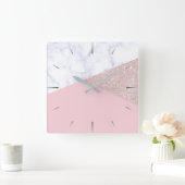 Elegant girale roos goud glitter witte marmer roze vierkante klok (Huis)
