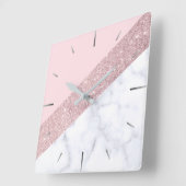 elegant girale roos goud glitter witte marmer roze vierkante klok (Hoek)