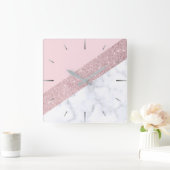 elegant girale roos goud glitter witte marmer roze vierkante klok (Huis)