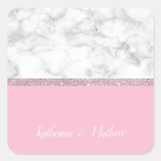 Elegant girale roos goud glitter witte marmer roze vierkante sticker (Voorkant)