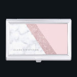 elegant girale roos goud glitter witte marmer roze visitekaarthouder<br><div class="desc">Stijlvolle en elegante geometrische faux roos goud glitter,  wit marmer en roze kleurenblok.</div>