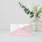 Elegant girale roos goud glitter witte marmer roze visitekaartje (Staand voorkant)