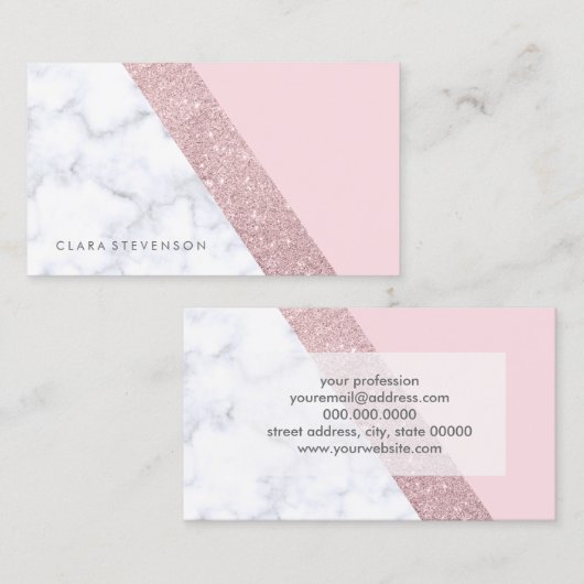 elegant girale roos goud glitter witte marmer roze visitekaartje (Voorkant / Achterkant)