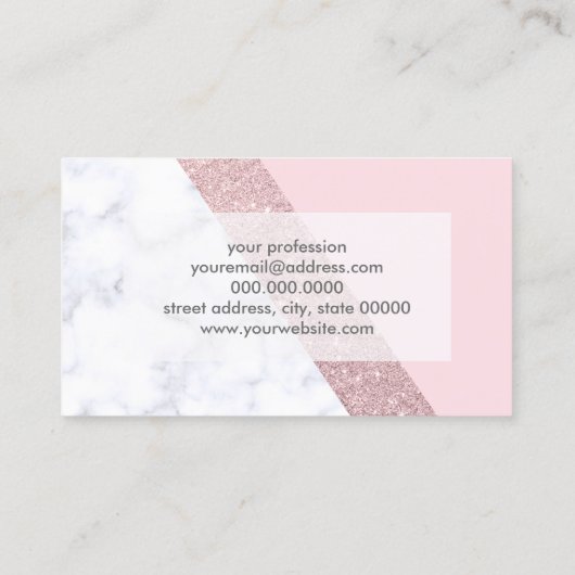 elegant girale roos goud glitter witte marmer roze visitekaartje (Achterkant)
