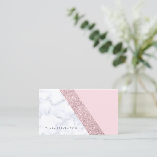 elegant girale roos goud glitter witte marmer roze visitekaartje (Staand voorkant)