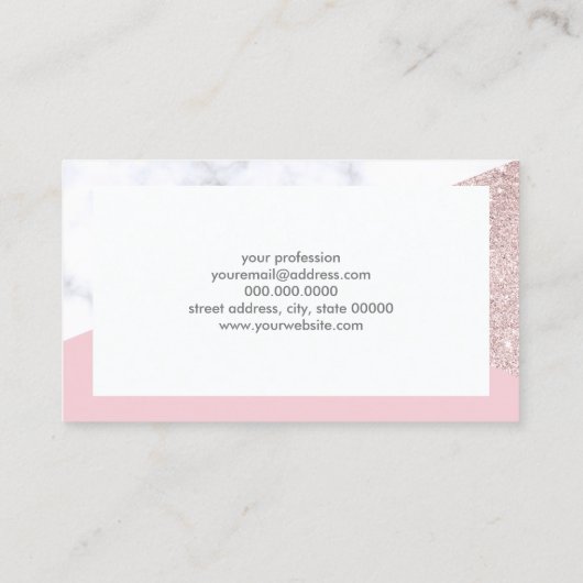 Elegant girale roos goud glitter witte marmer roze visitekaartje (Achterkant)
