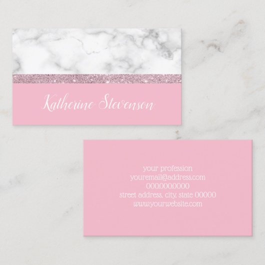 Elegant girale roos goud glitter witte marmer roze visitekaartje (Voorkant / Achterkant)